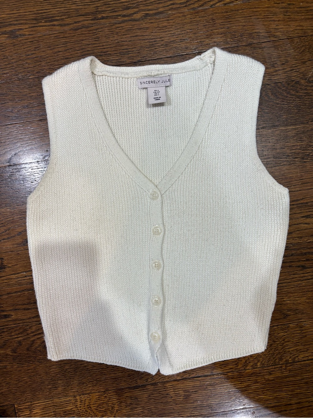 Sincerly Jules Ivory V-Neck Button Front Knit Vest